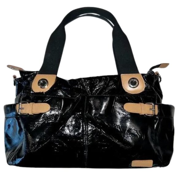 Storksak Handbags - Storksak Black Patent Leather Kate Diaper Bag
